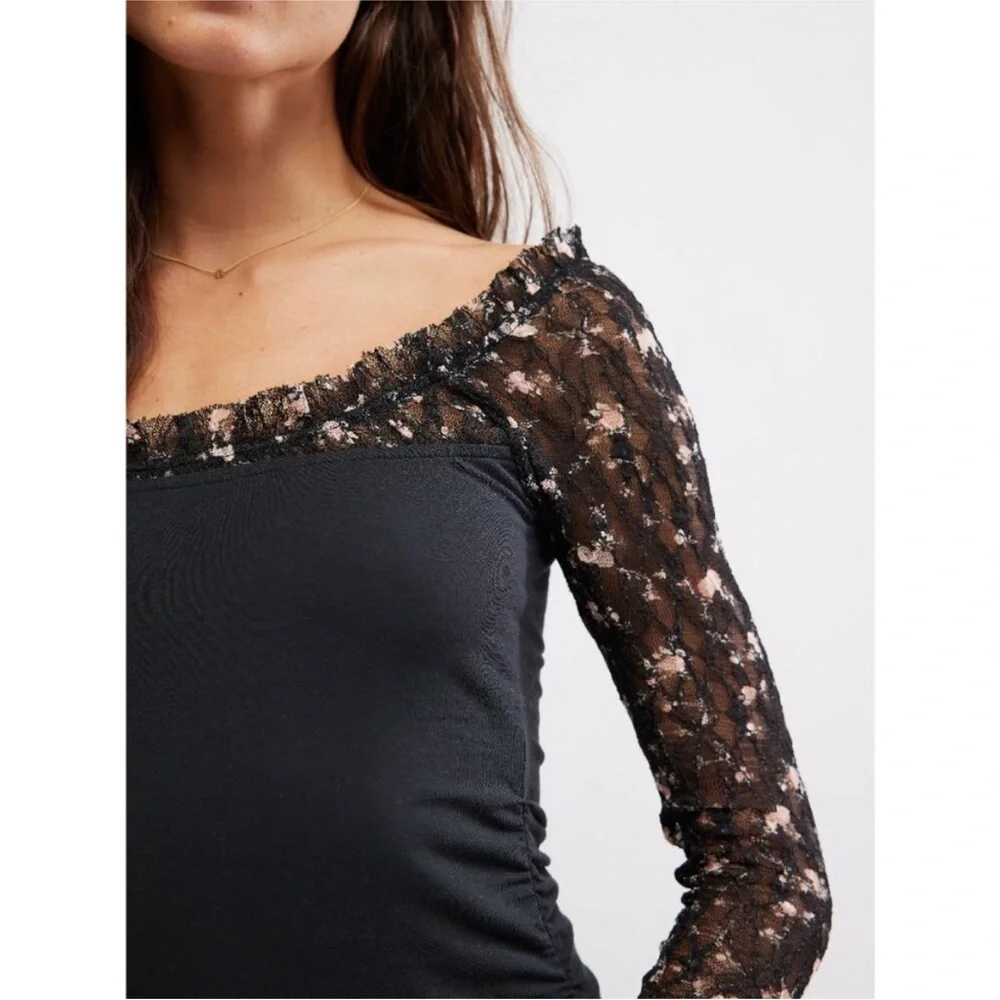 Free People floral lace sleeve Top